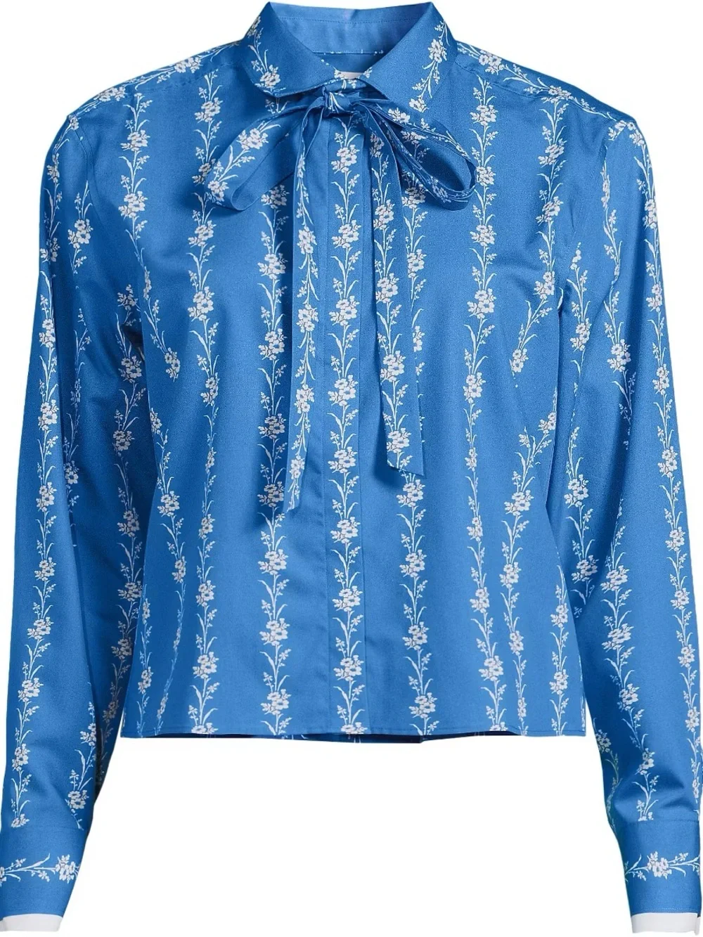 Lands' End Blue Floral Tie-Neck Button-Down Blouse - Picture 3 of 3